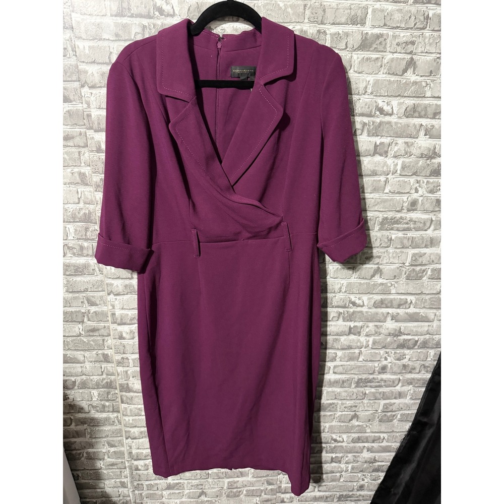 Donna Karan New York Womens Plum Purple Wrap Sheath Dress Size 12 Professional